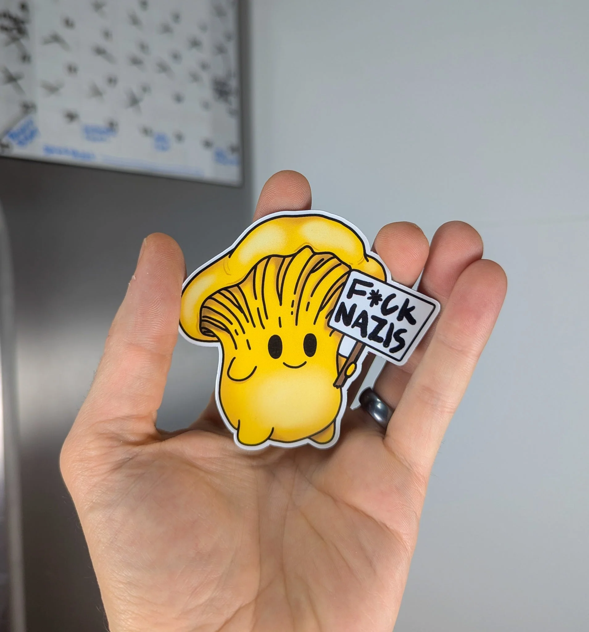 "Fuck Nazis" Mushroom Magnet Trio | Censored Version (F*ck Nazis) Available | Chanterelle, Amanita and Porcini Mushrooms - Image 10