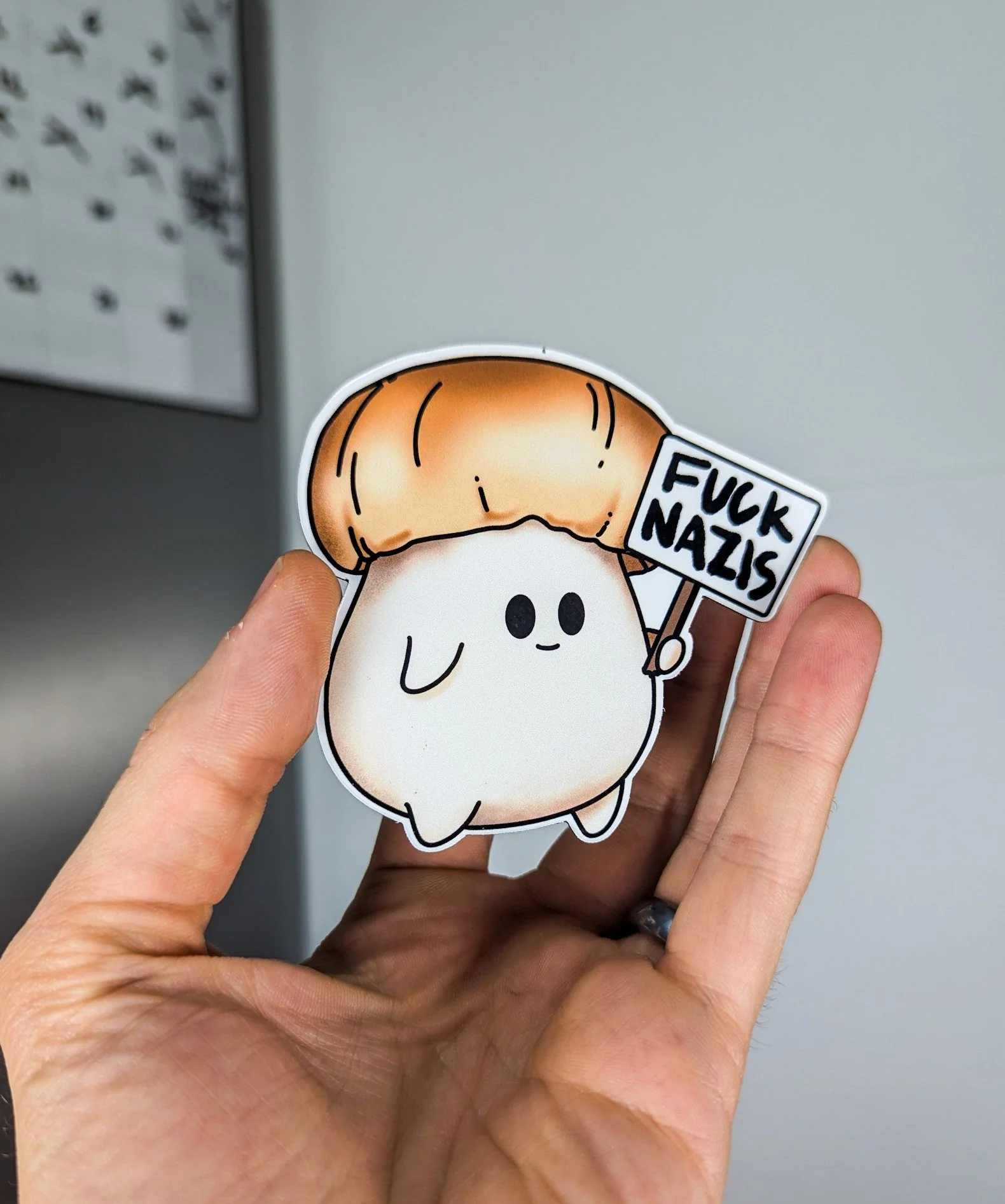 "Fuck Nazis" Mushroom Magnet Trio | Censored Version (F*ck Nazis) Available | Chanterelle, Amanita and Porcini Mushrooms - Image 8