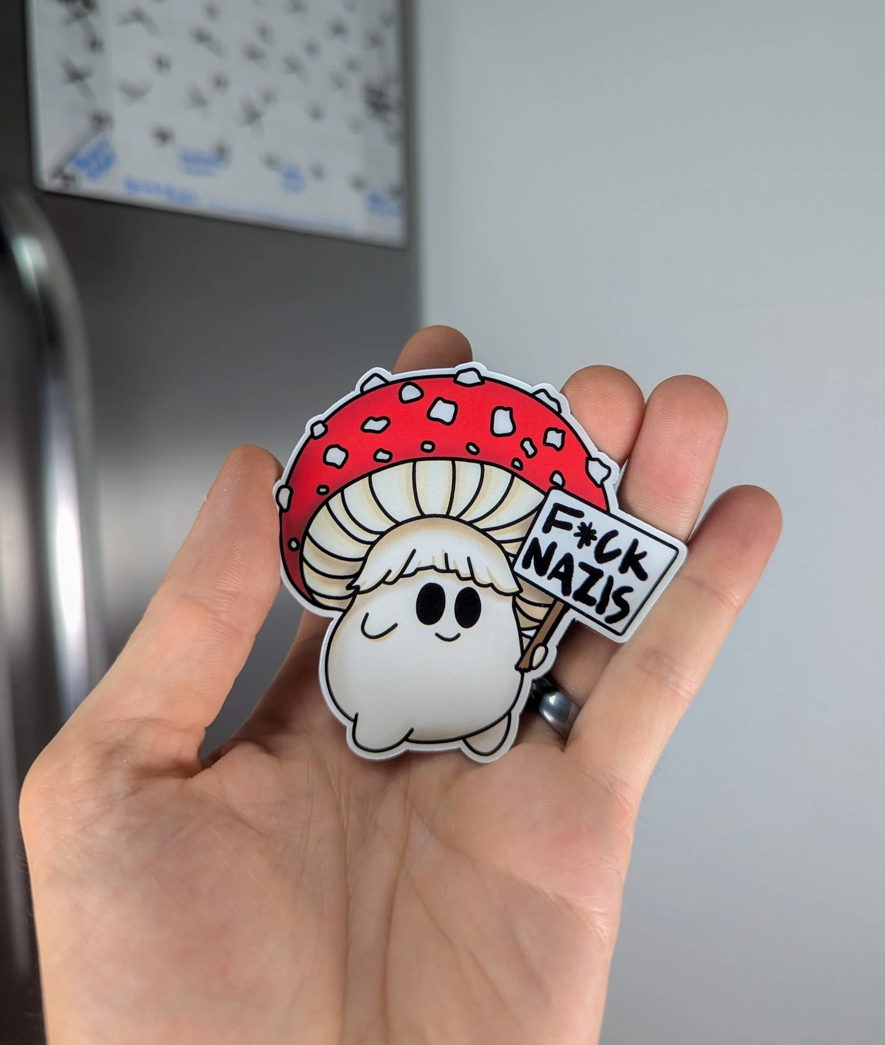 "Fuck Nazis" Mushroom Magnet Trio | Censored Version (F*ck Nazis) Available | Chanterelle, Amanita and Porcini Mushrooms - Image 9