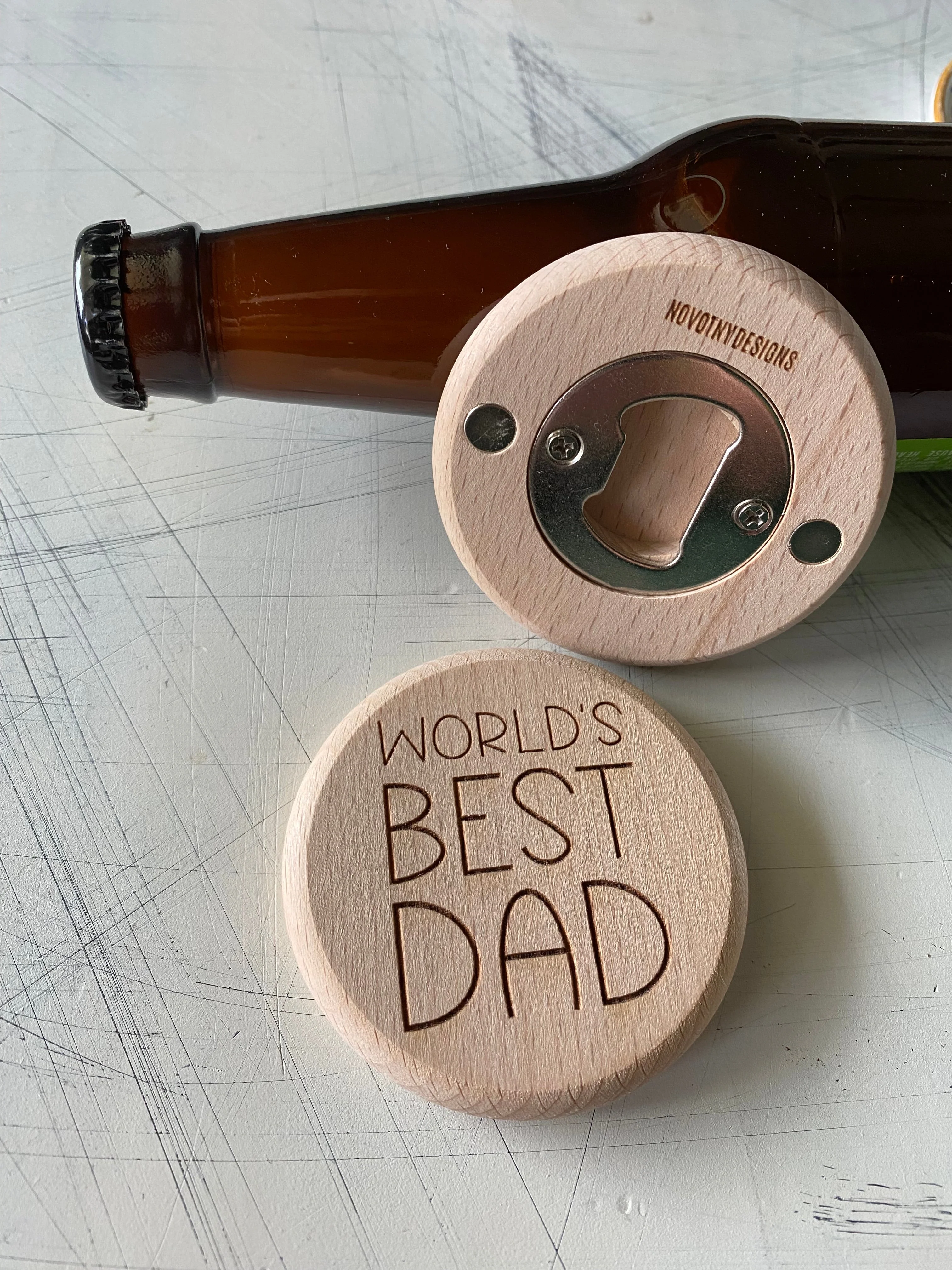 World’s Best Dad - magnetic wood bottle opener - Image 2